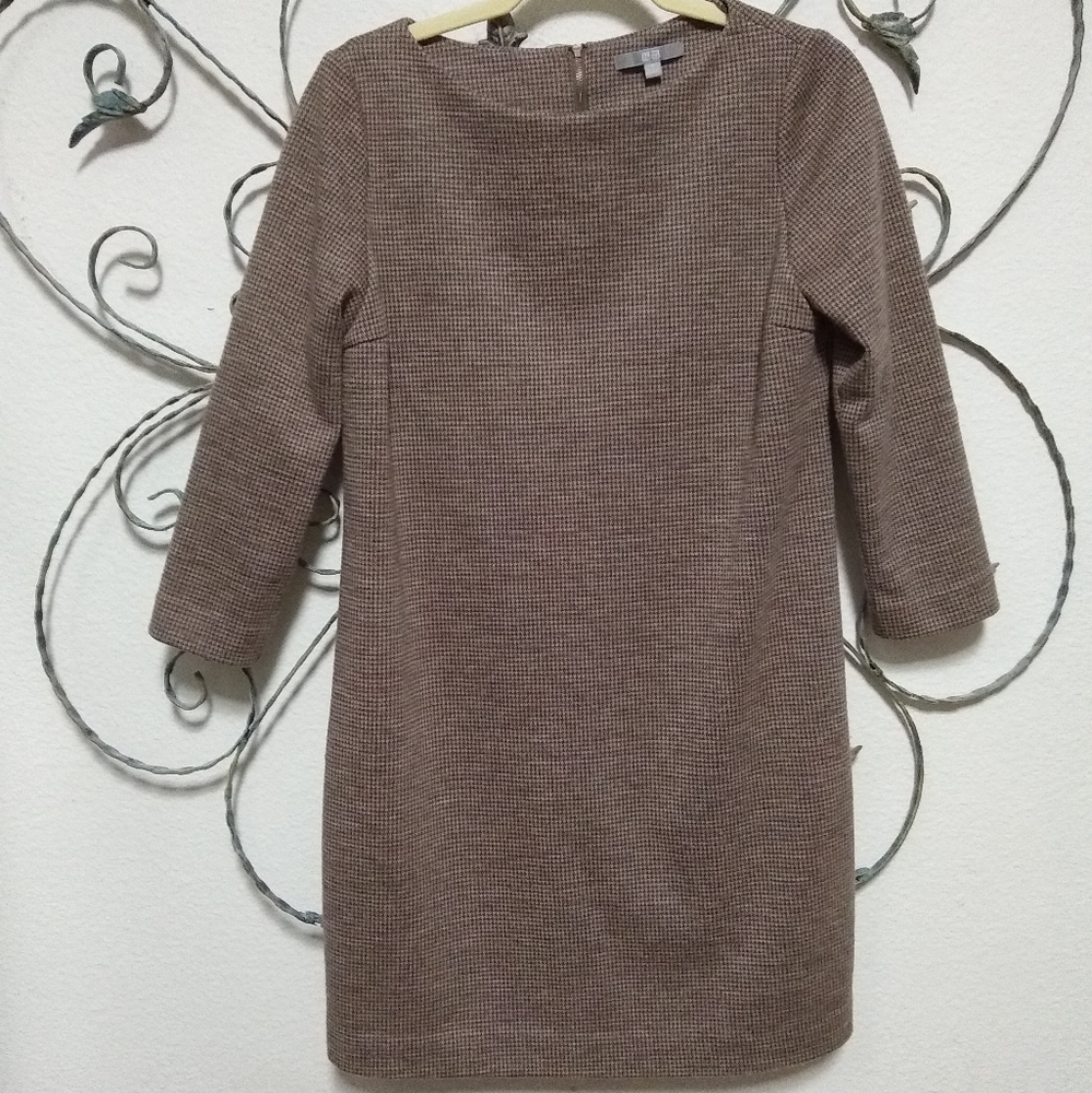UNIQLO wool blend brown plaid tweed sheath dress, M